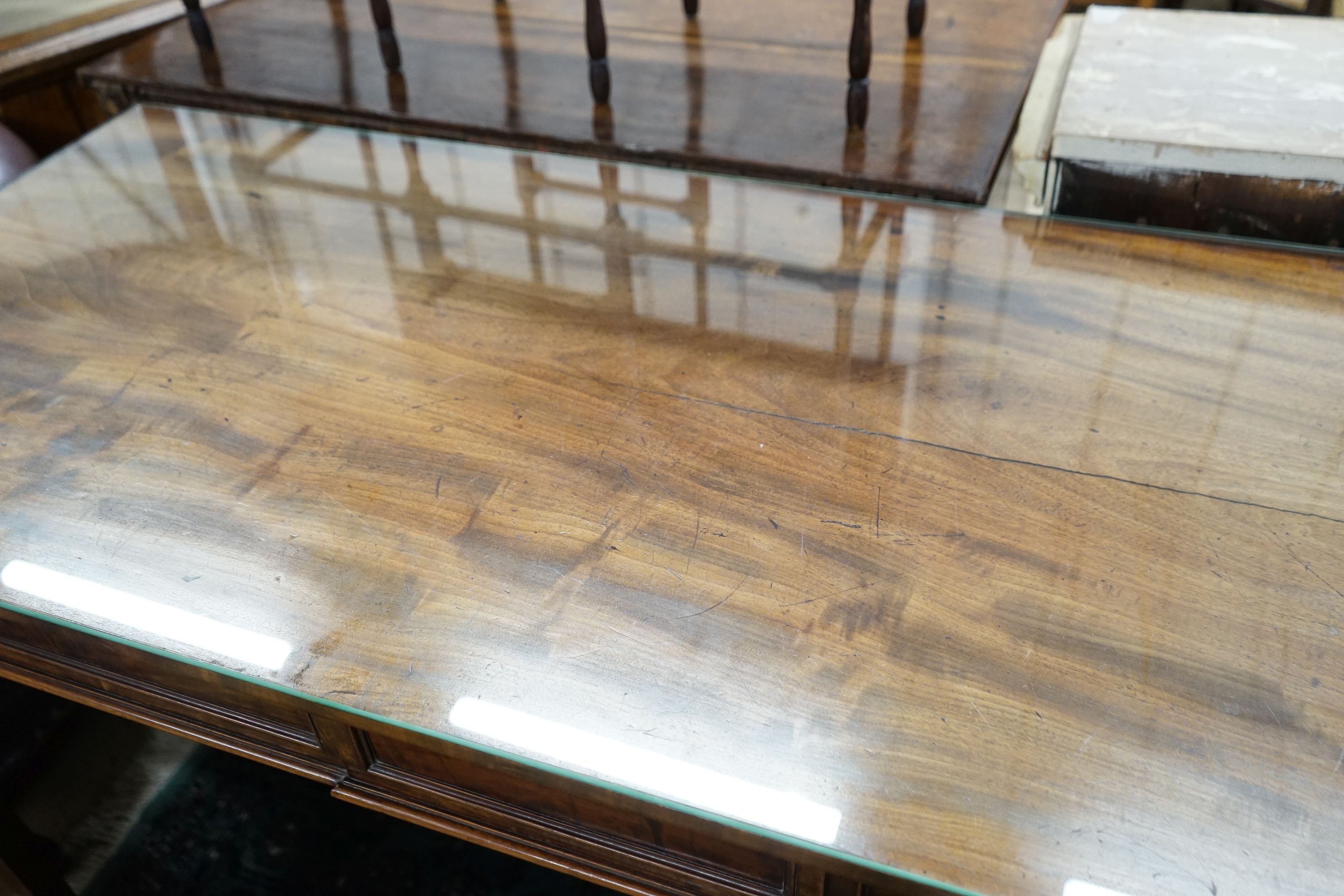 A George III style mahogany serving table, length 150cm, depth 62cm, height 80cm